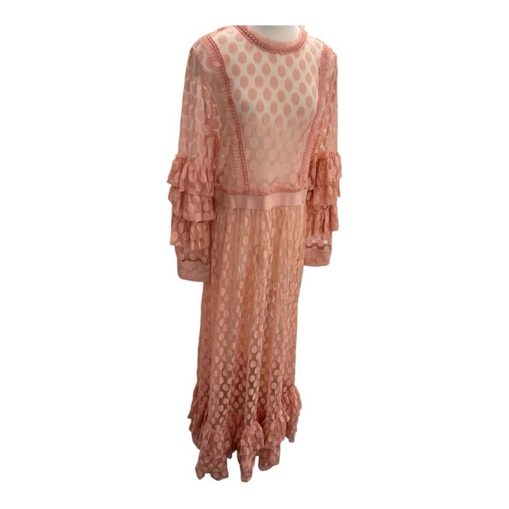 Elegant Pink Sheer Ruffle Dress